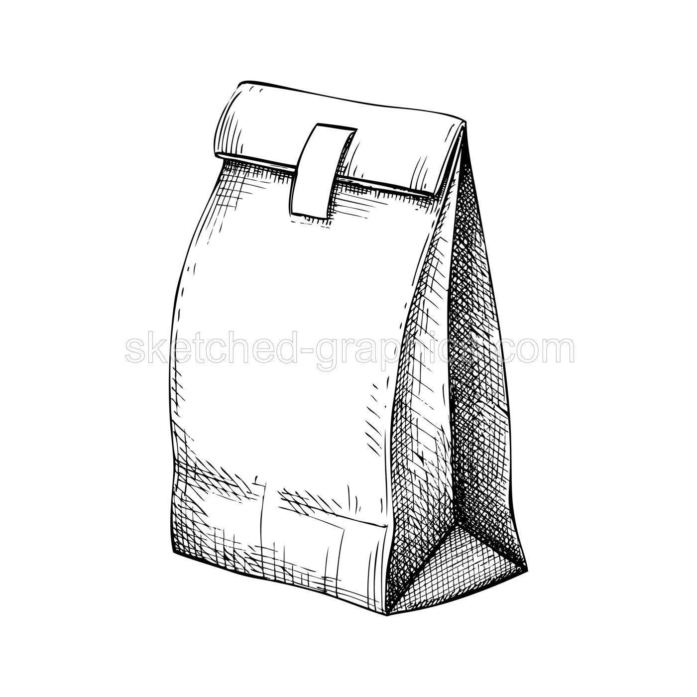 Paper bag sketch. Hand drawn vector illustration. Packaging drawing in vintage style. Food delivery or grocery shopping design element Illustration